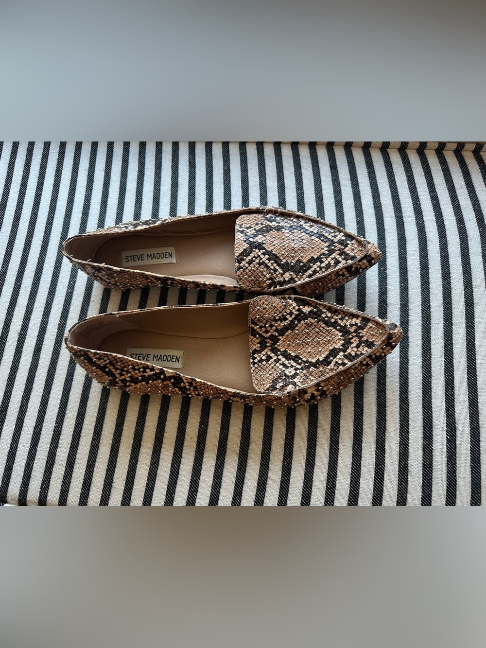 Steve Madden Snake-Print Pointed Loafer Flats in Brown and Black
